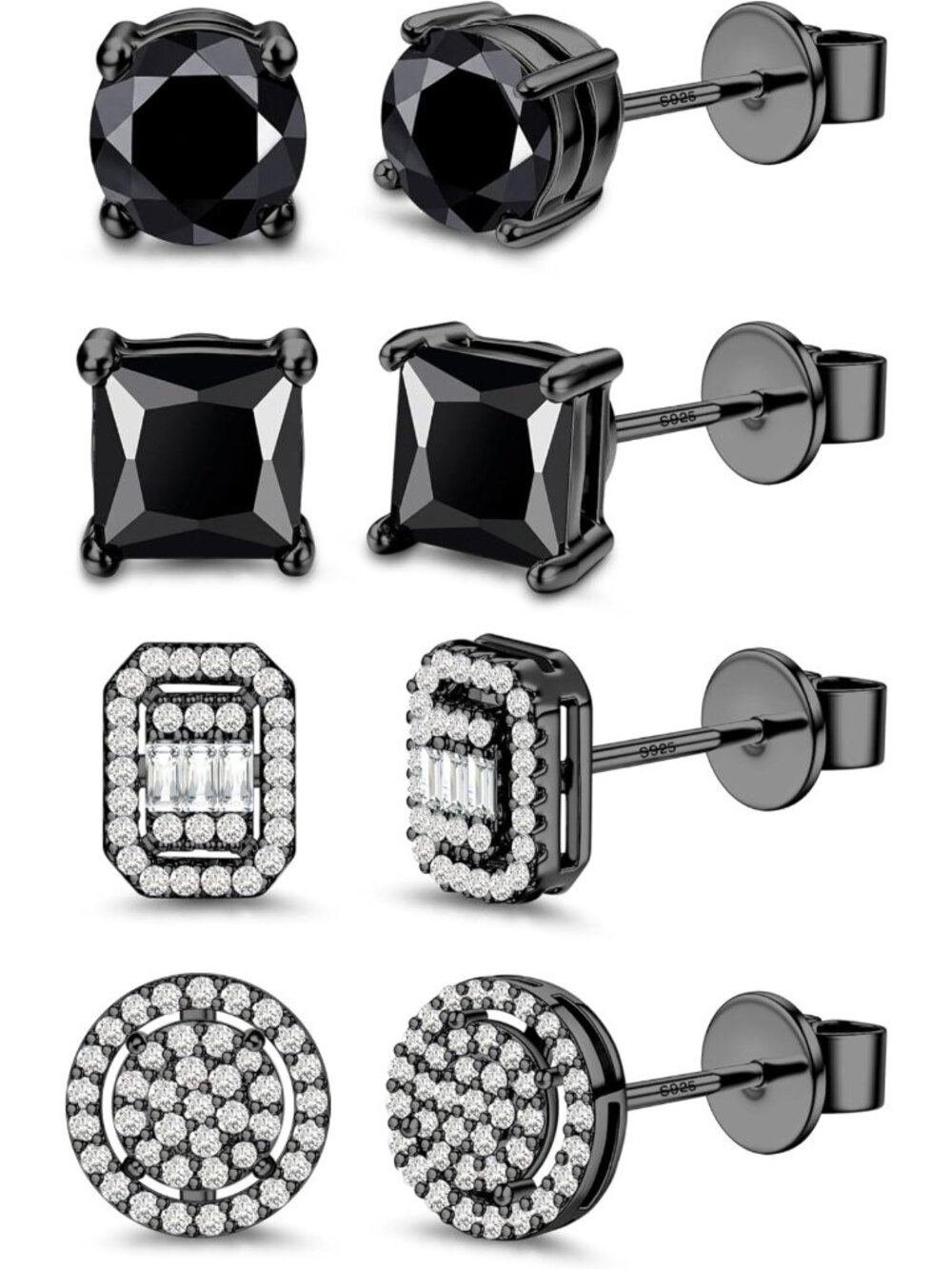 925 Sterling Silver Simulated Diamond Stud Earrings for Sensitive Ears